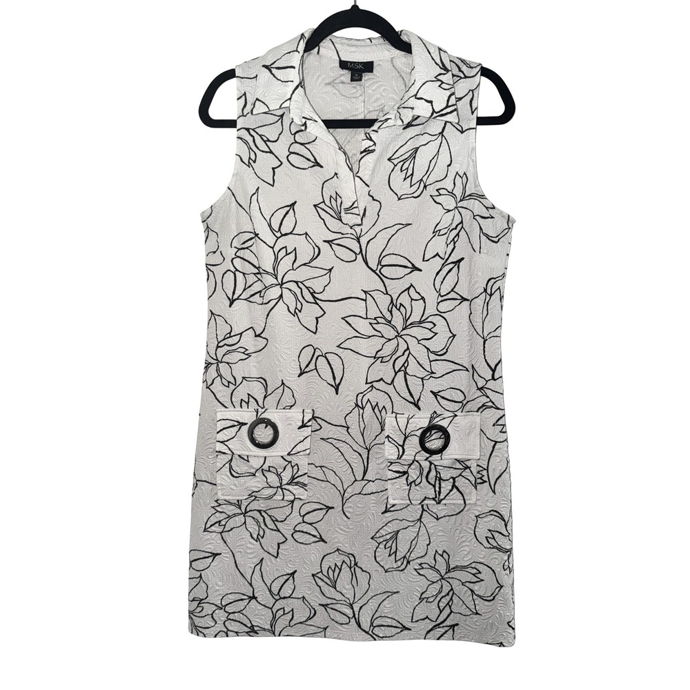 Floral Mod Monochromatic Mini Dress Size Medium White Black Minimalist Textured